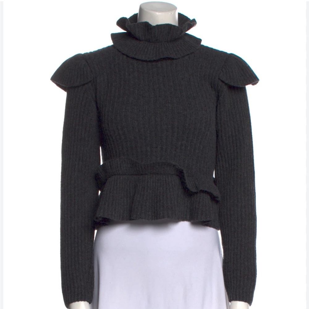 Women's GANNI Grey Wool Ruffle Sweater XS
